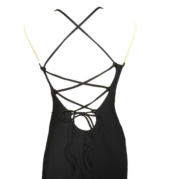 Halara Black Wrap Look Side Ruched Side Slit Bodycon Dress Size Medium - Picture 9 of 10